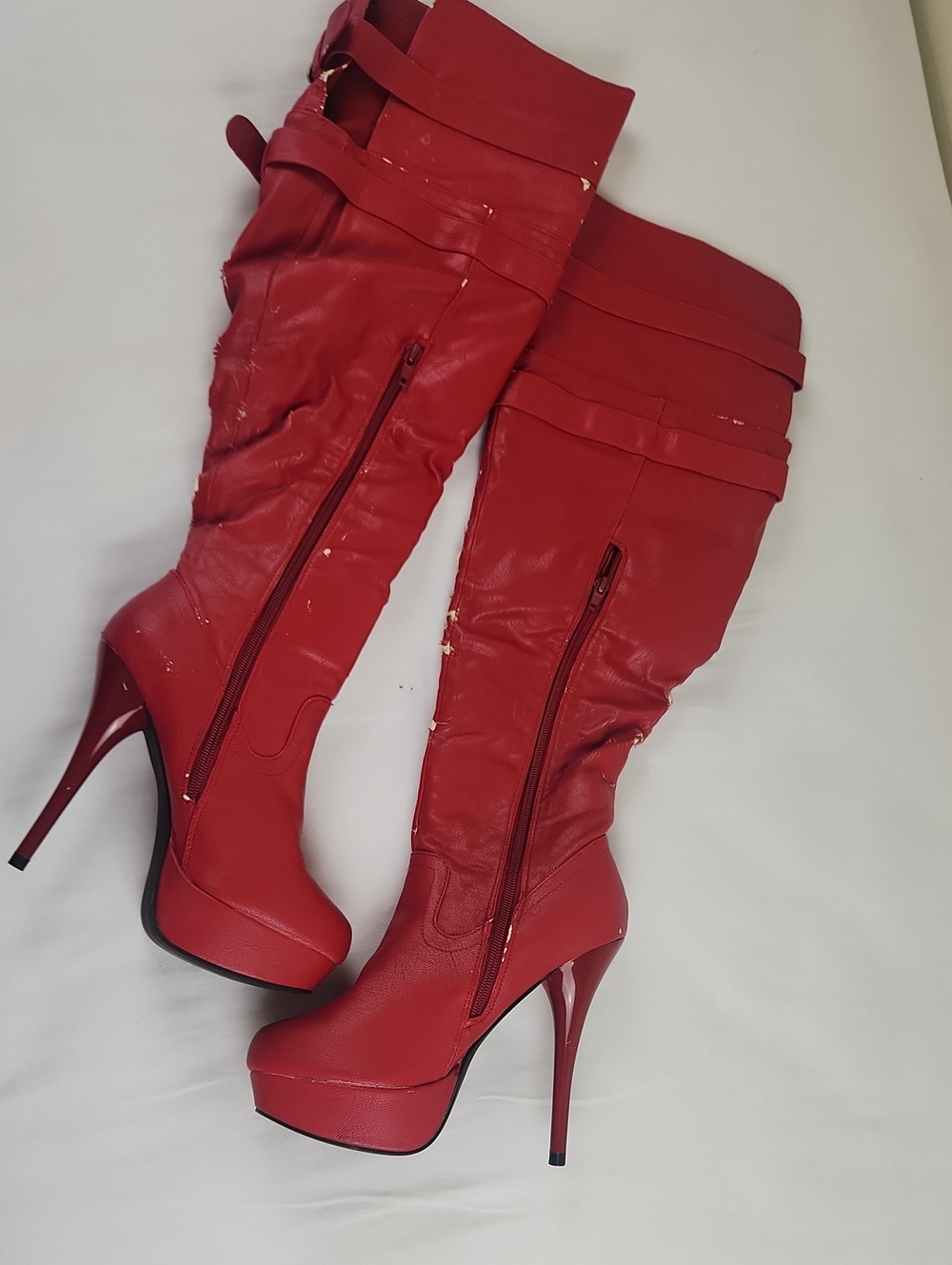 Red High Heel Boots - Women's Fashion Boots 7.5 Peeling Faux Leather